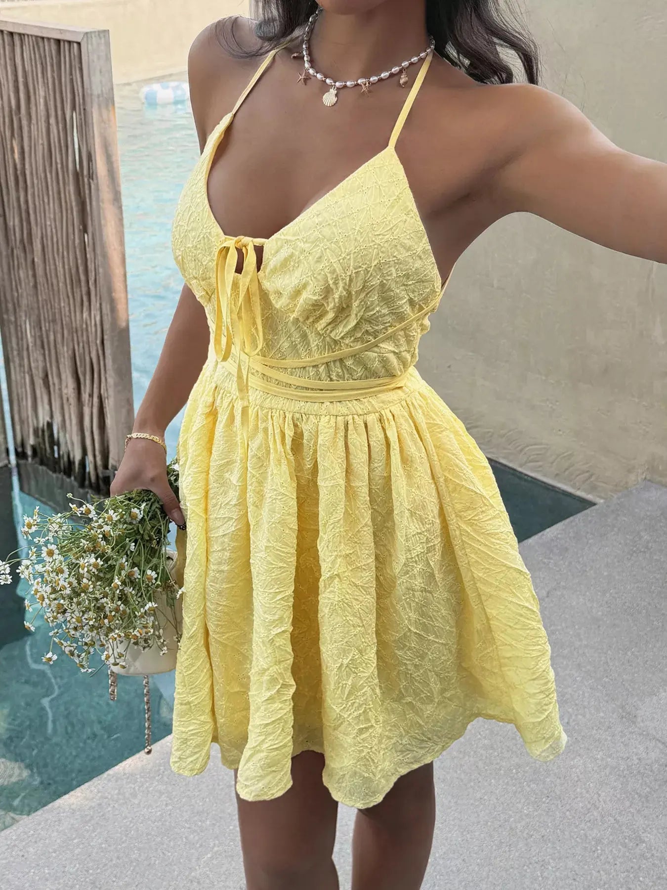 Textured Halter Neck Mini Dress STYLE SOURCE