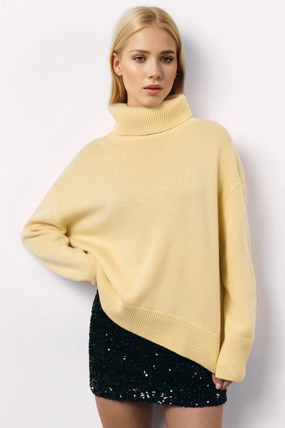 Basic Bae Turtleneck Long Sleeve Dropped Shoulder Sweater STYLE SOURCE