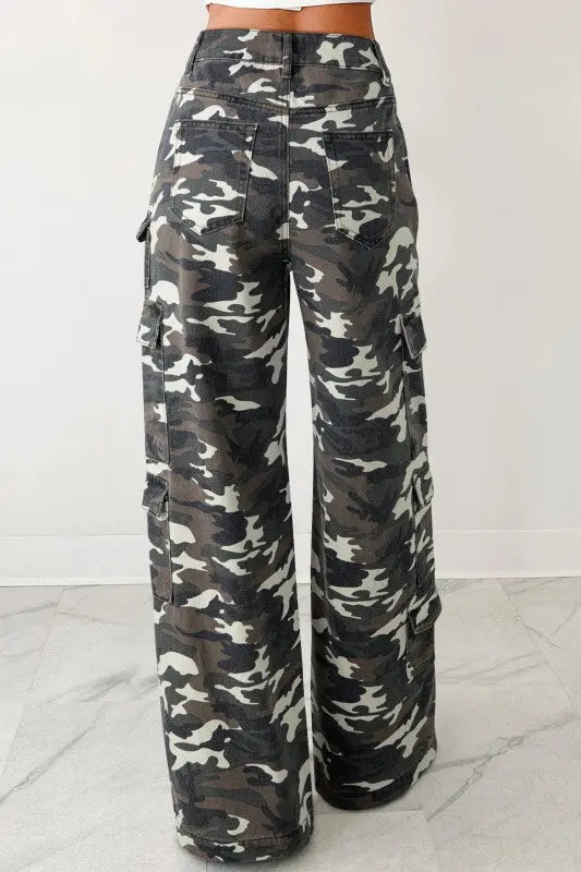 Camo Denim Cargo Wide Leg Pants STYLE SOURCE