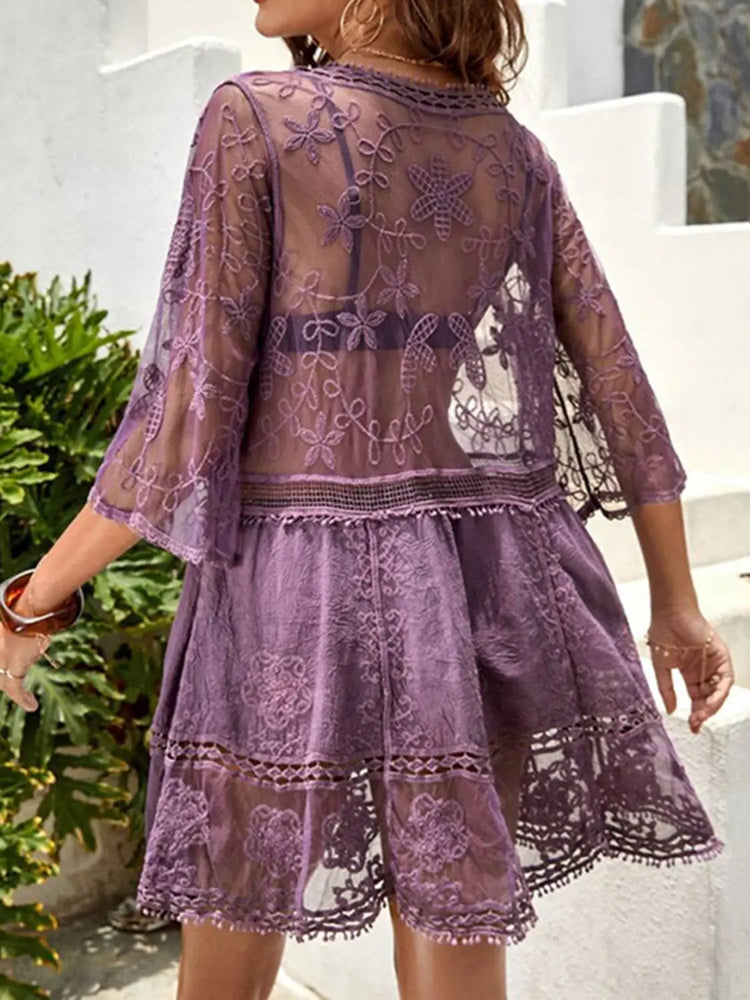 Lace Detail Plunge Cover-Up Dress STYLE SOURCE
