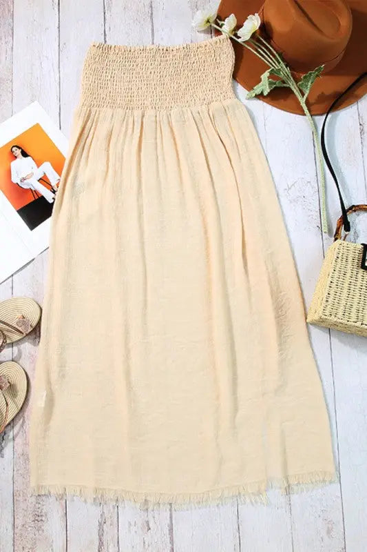 Shirred High Waist Side Slit Beach Maxi Skirt STYLE SOURCE