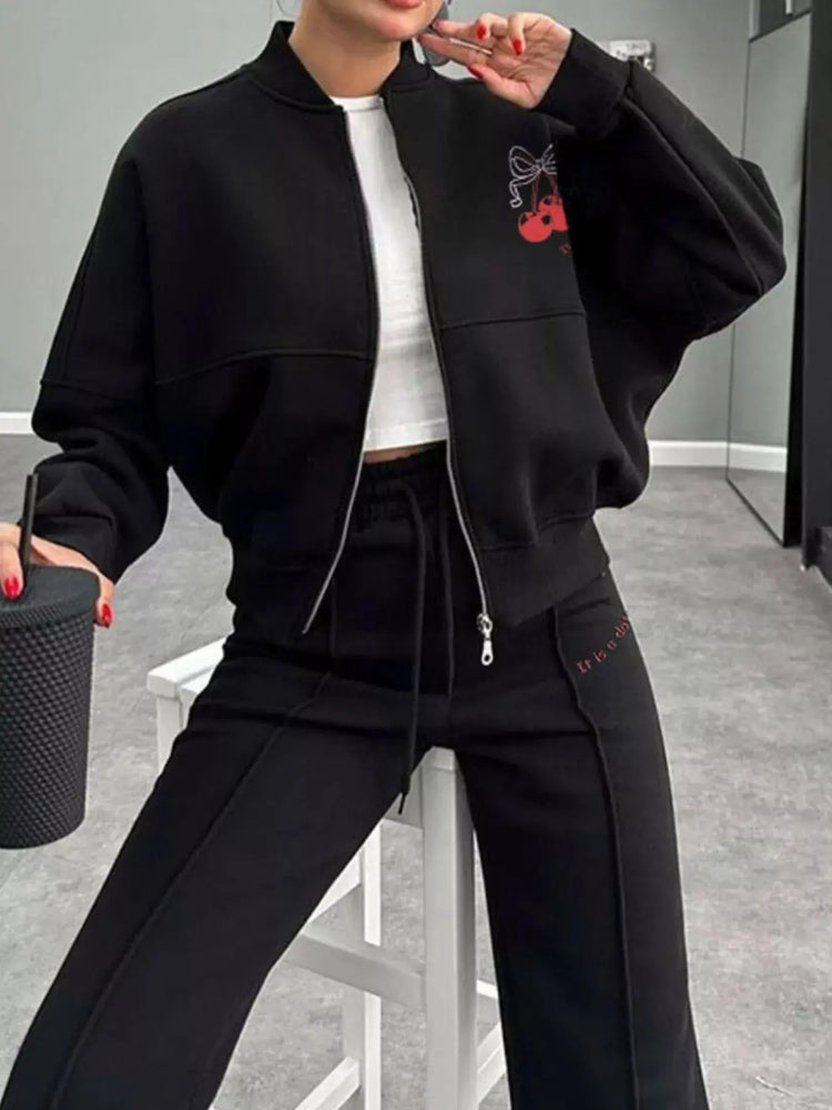 Zip Up Dropped Shoulder Outerwear and Pants Set STYLE SOURCE