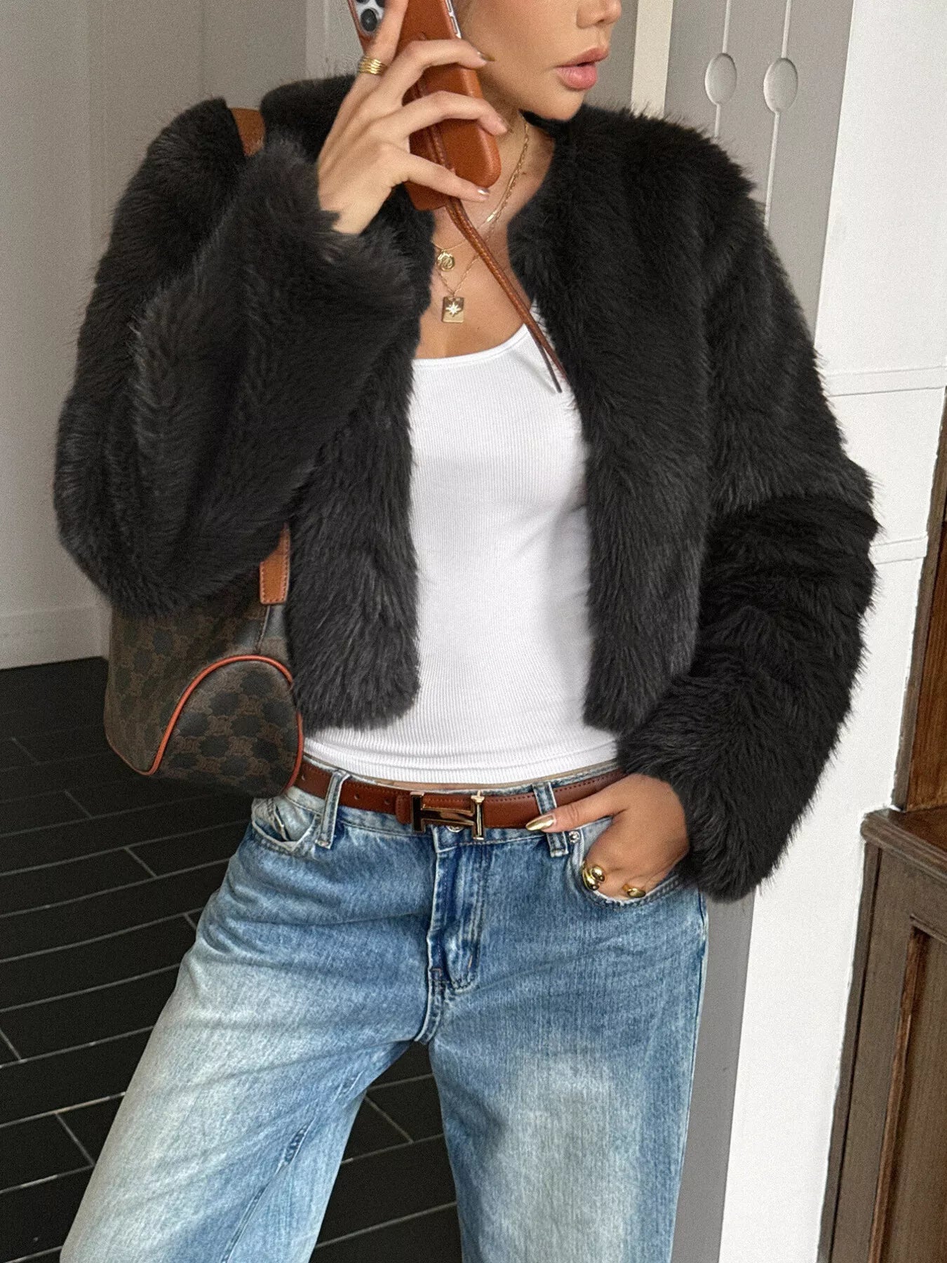 Faux Fur Cropped Women's Coat Outerwear STYLE SOURCE