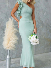 One-Shoulder Floral Trim Sleeveless Maxi Dress STYLE SOURCE