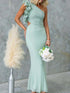 One-Shoulder Floral Trim Sleeveless Maxi Dress STYLE SOURCE