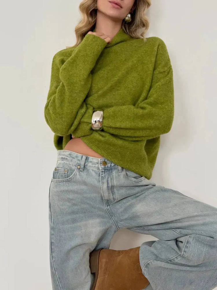 Mock Neck Dropped Shoulder Sweater STYLE SOURCE