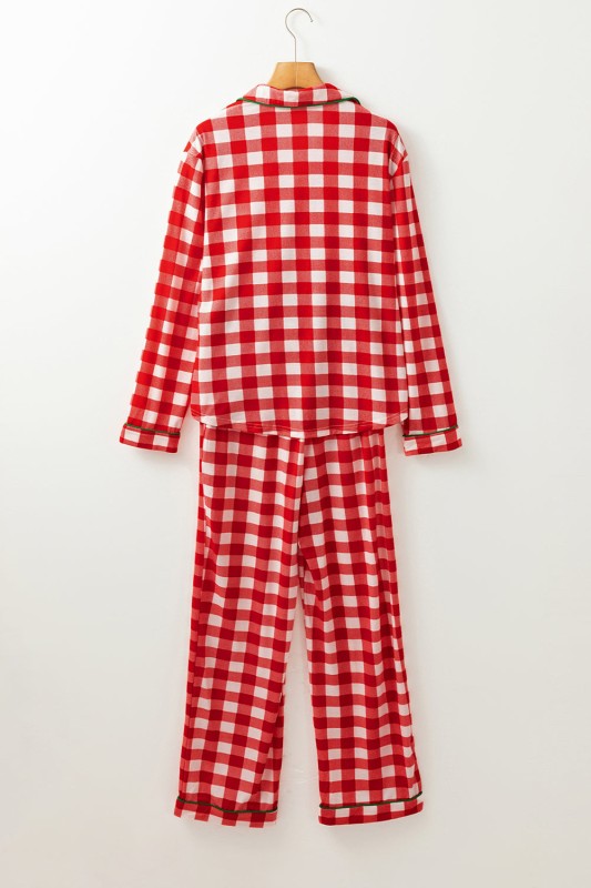 Christmas Plaid Contrast Trim Pajama Set STYLE SOURCE