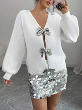 Bow-Decor Dropped Shoulder Knit Cardigan STYLE SOURCE