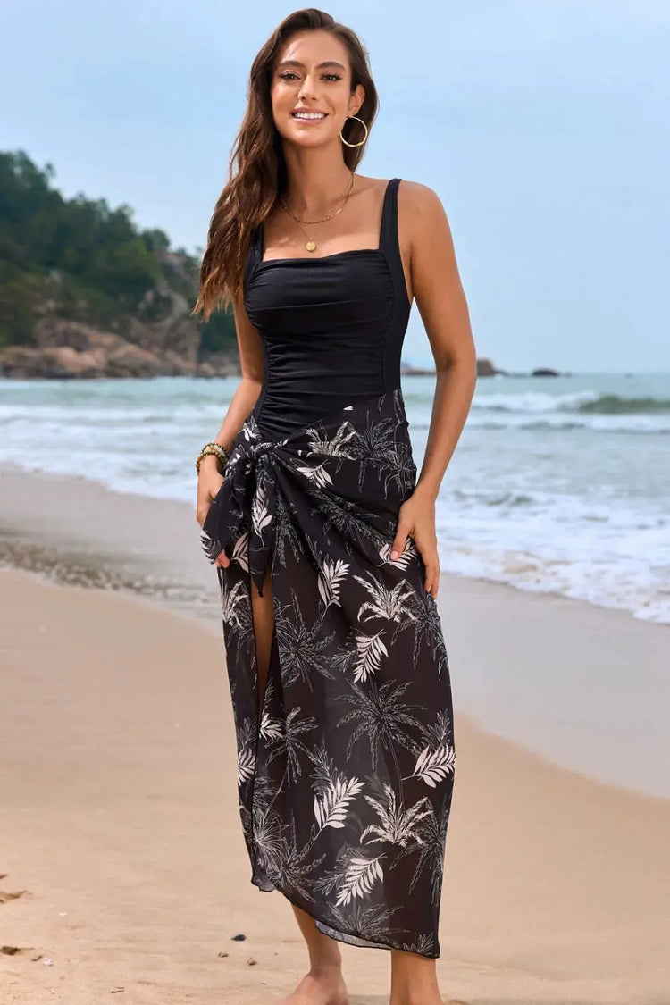 Square Neck Printed One-Piece Swimwear and Cover Up Swim Set STYLE SOURCE