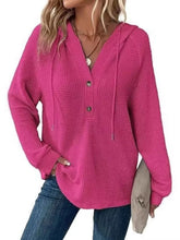 Full Size Button Detail Waffle Knit Hoodie Plus Size STYLE SOURCE