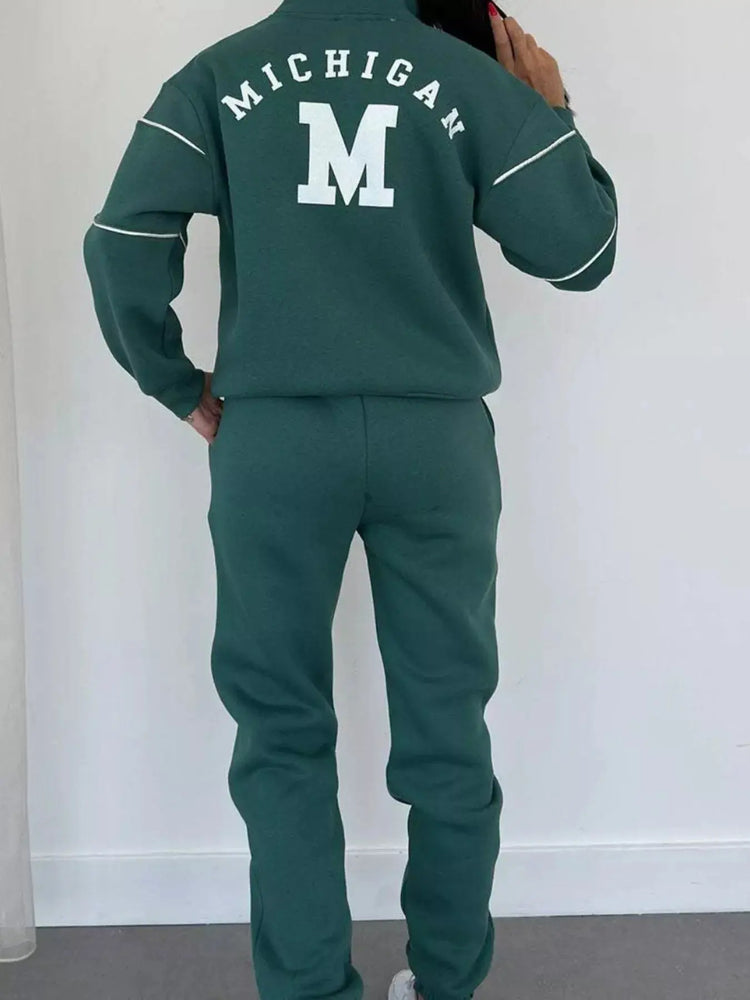 Full Size Striped Quarter Zip Top and Pants Set Plus Size STYLE SOURCE