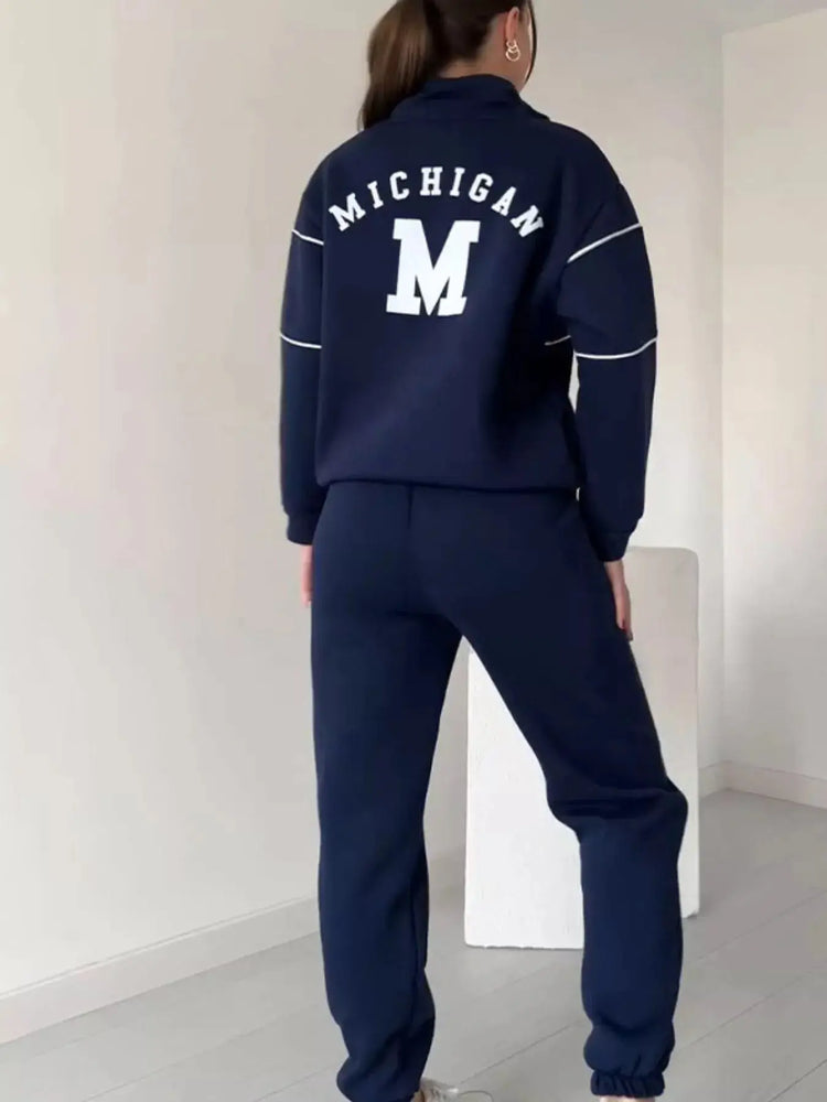 Full Size Striped Quarter Zip Top and Pants Set Plus Size STYLE SOURCE