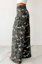 Camo Denim Cargo Wide Leg Pants STYLE SOURCE