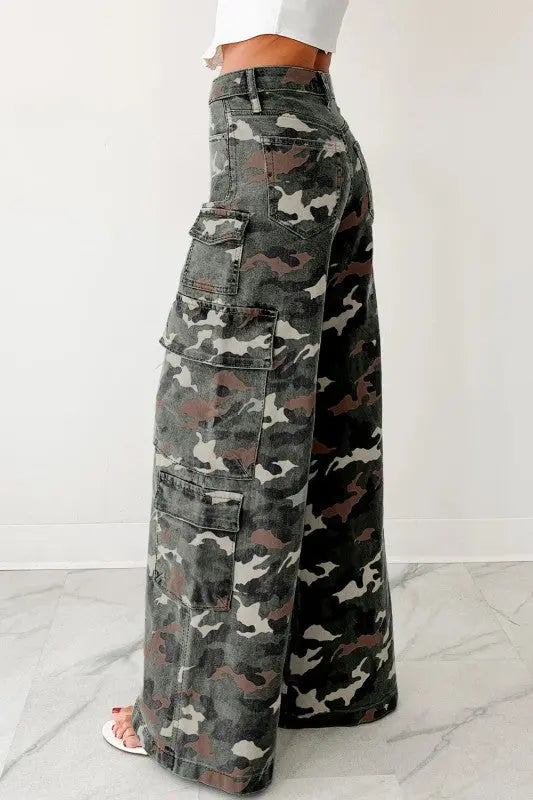 Camo Denim Cargo Wide Leg Pants STYLE SOURCE
