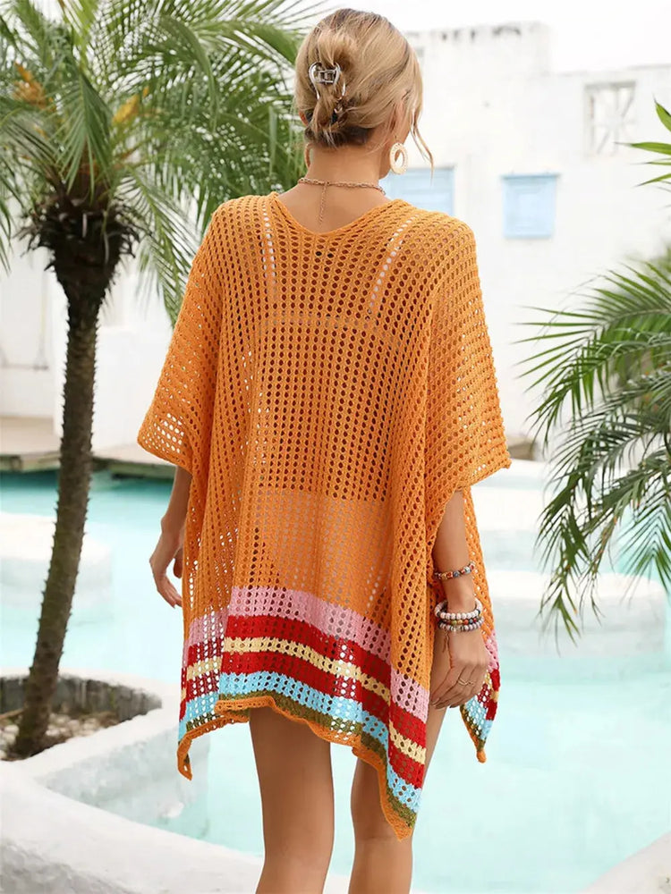 Slit Openwork V-Neck Half Sleeve Cover-Up STYLE SOURCE