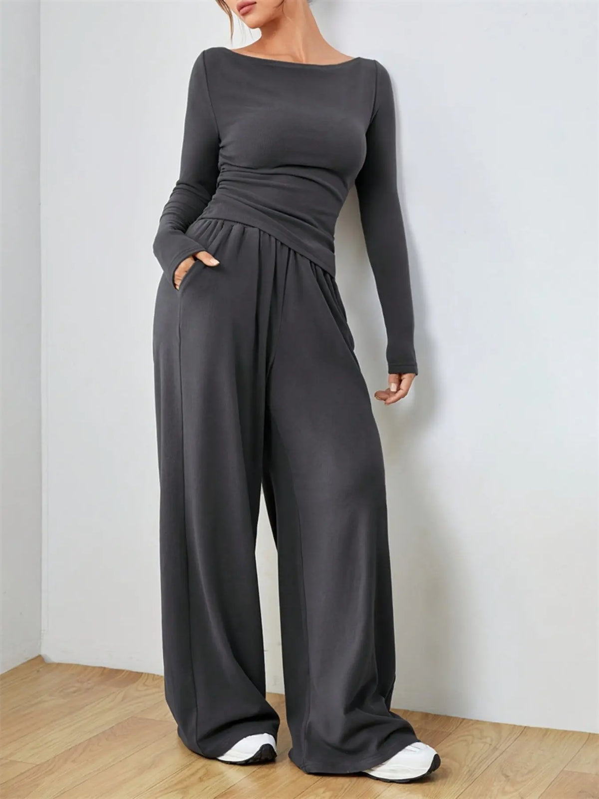Casual Long Sleeve Top & Wide Leg Pants Set STYLE SOURCE