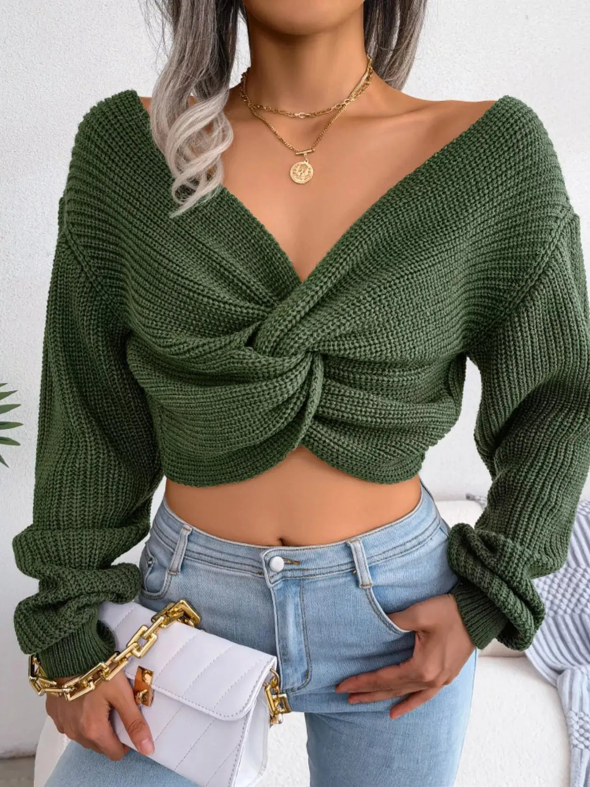 Twisted Front Cropped Sweater STYLE SOURCE
