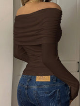 Off-Shoulder Ruched Long Sleeve T-Shirt STYLE SOURCE
