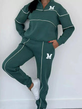 Full Size Striped Quarter Zip Top and Pants Set Plus Size STYLE SOURCE