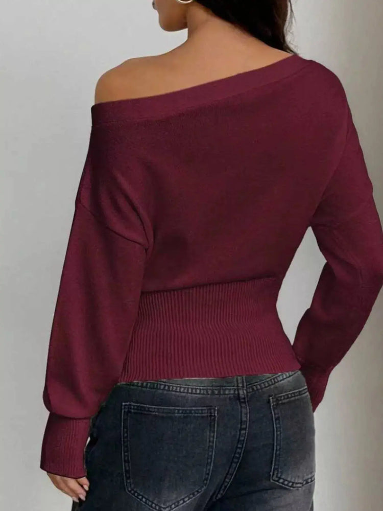 One Shoulder Cropped Sweater STYLE SOURCE