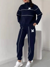 Full Size Striped Quarter Zip Top and Pants Set Plus Size STYLE SOURCE