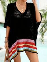 Slit Openwork V-Neck Half Sleeve Cover-Up STYLE SOURCE