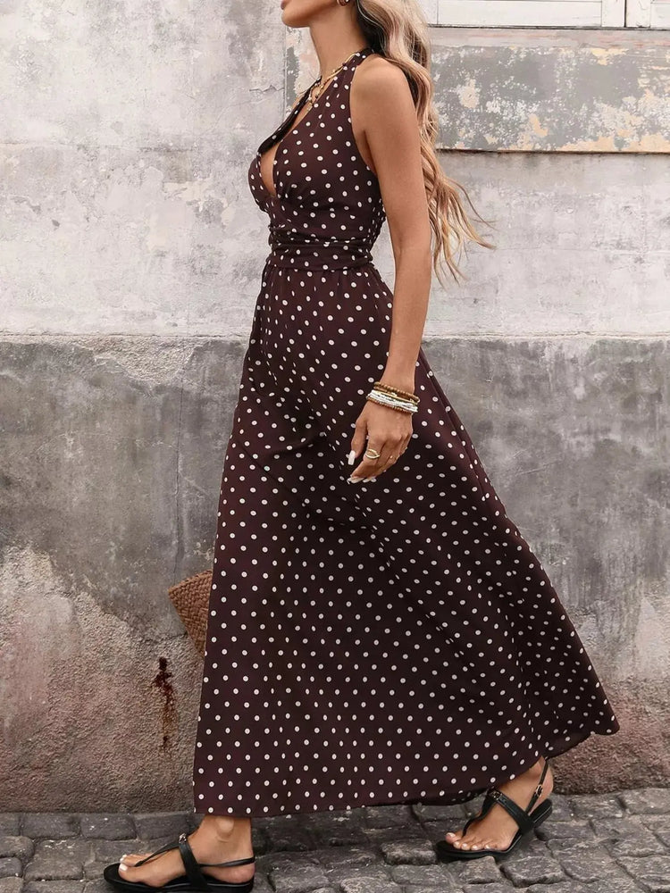 Halter Neck Polka Dot Maxi Dress STYLE SOURCE