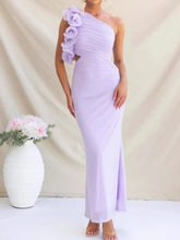 One-Shoulder Floral Trim Sleeveless Maxi Dress STYLE SOURCE
