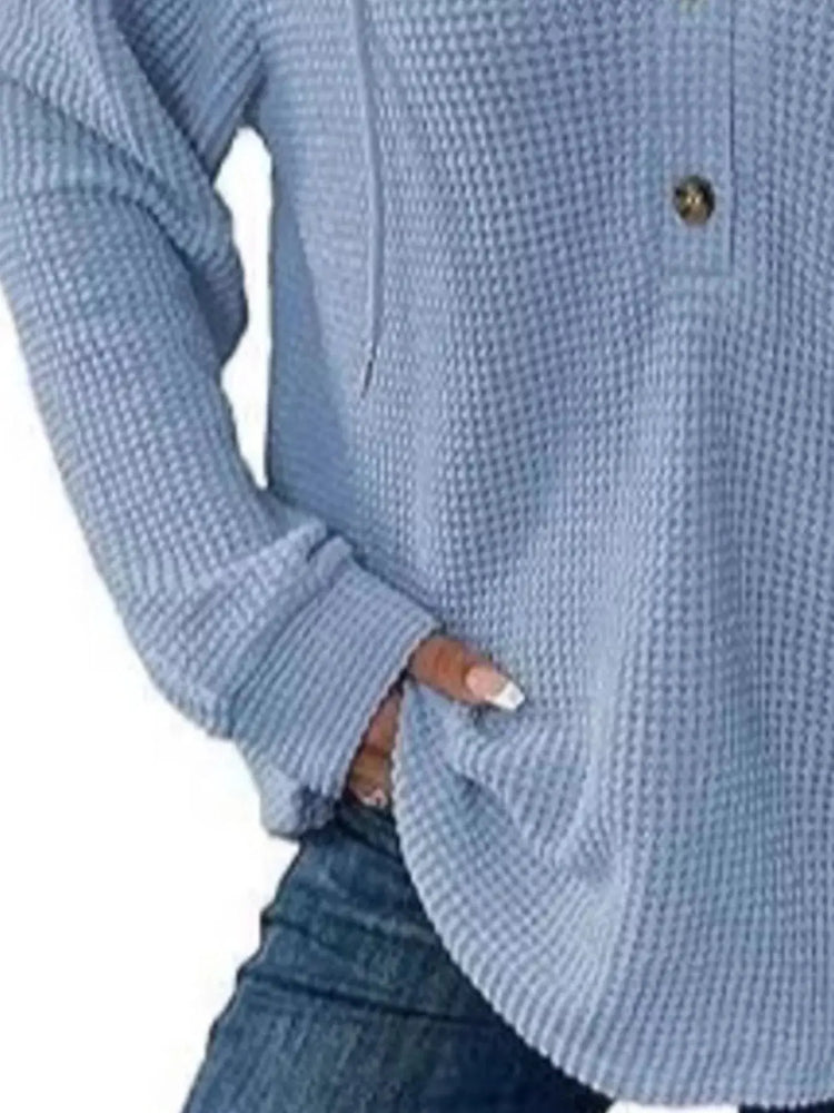 Full Size Button Detail Waffle Knit Hoodie Plus Size STYLE SOURCE