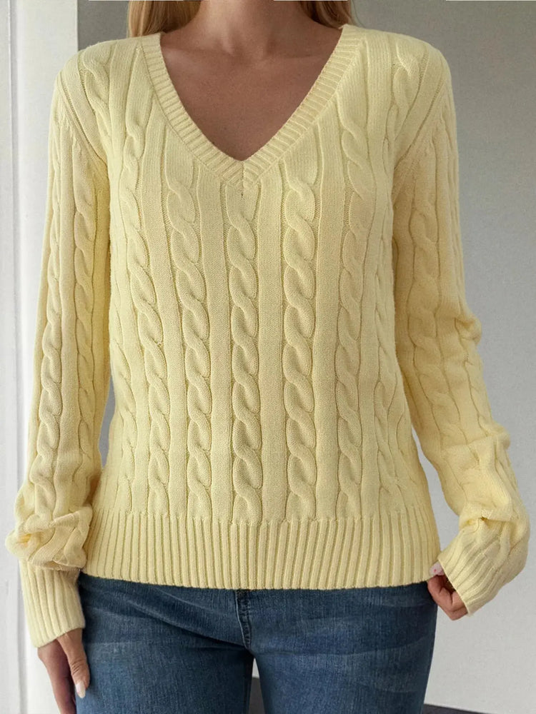 Cable-Knit V-Neck Sweater STYLE SOURCE