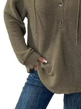 Full Size Button Detail Waffle Knit Hoodie Plus Size STYLE SOURCE