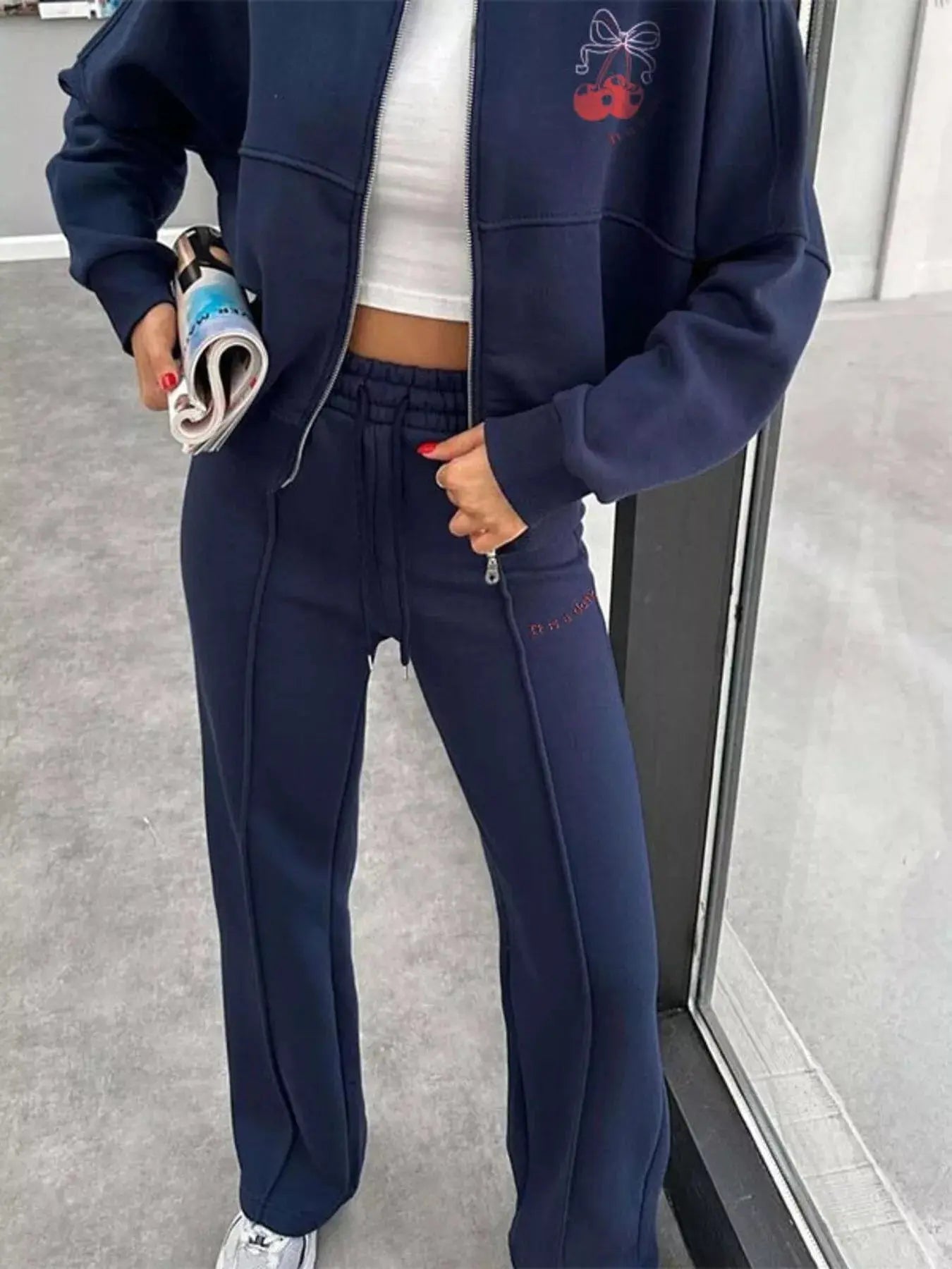 Zip Up Dropped Shoulder Outerwear and Pants Set STYLE SOURCE