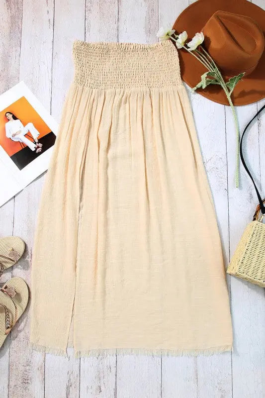 Shirred High Waist Side Slit Beach Maxi Skirt STYLE SOURCE