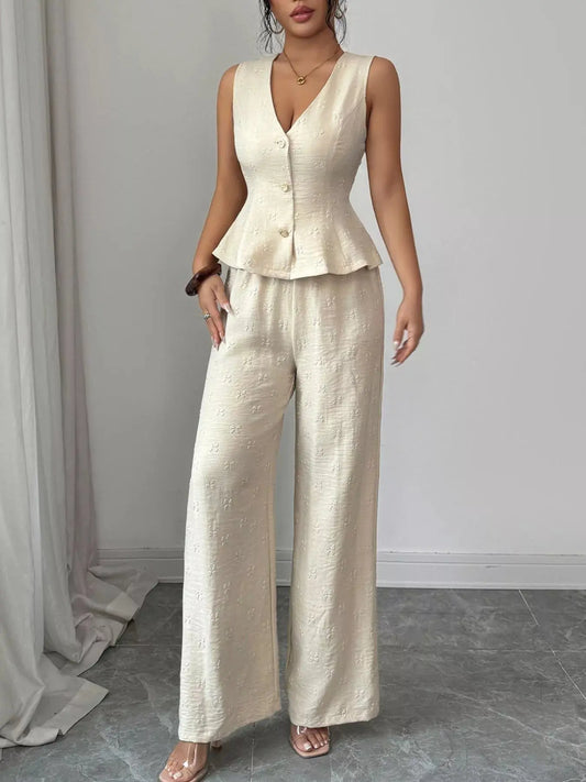 Sleeveless Peplum Top and Wide Leg Pants Set STYLE SOURCE