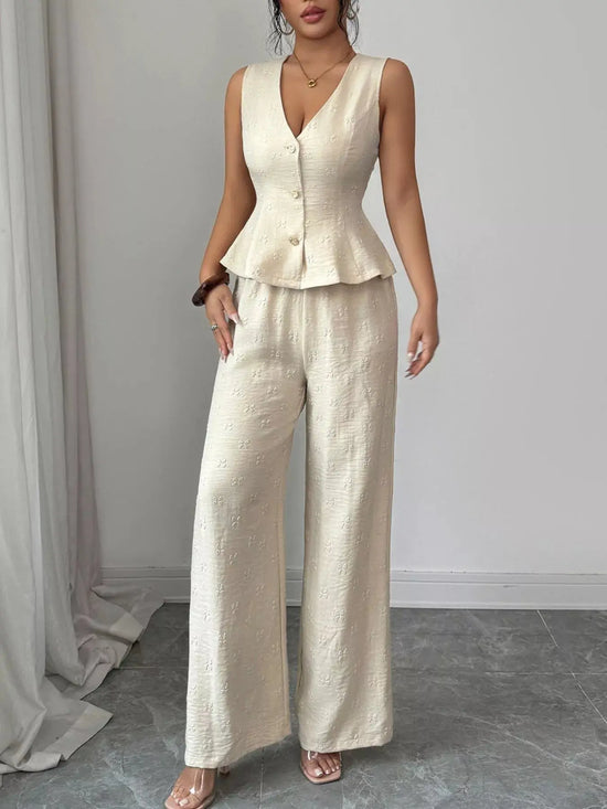 Sleeveless Peplum Top and Wide Leg Pants Set STYLE SOURCE