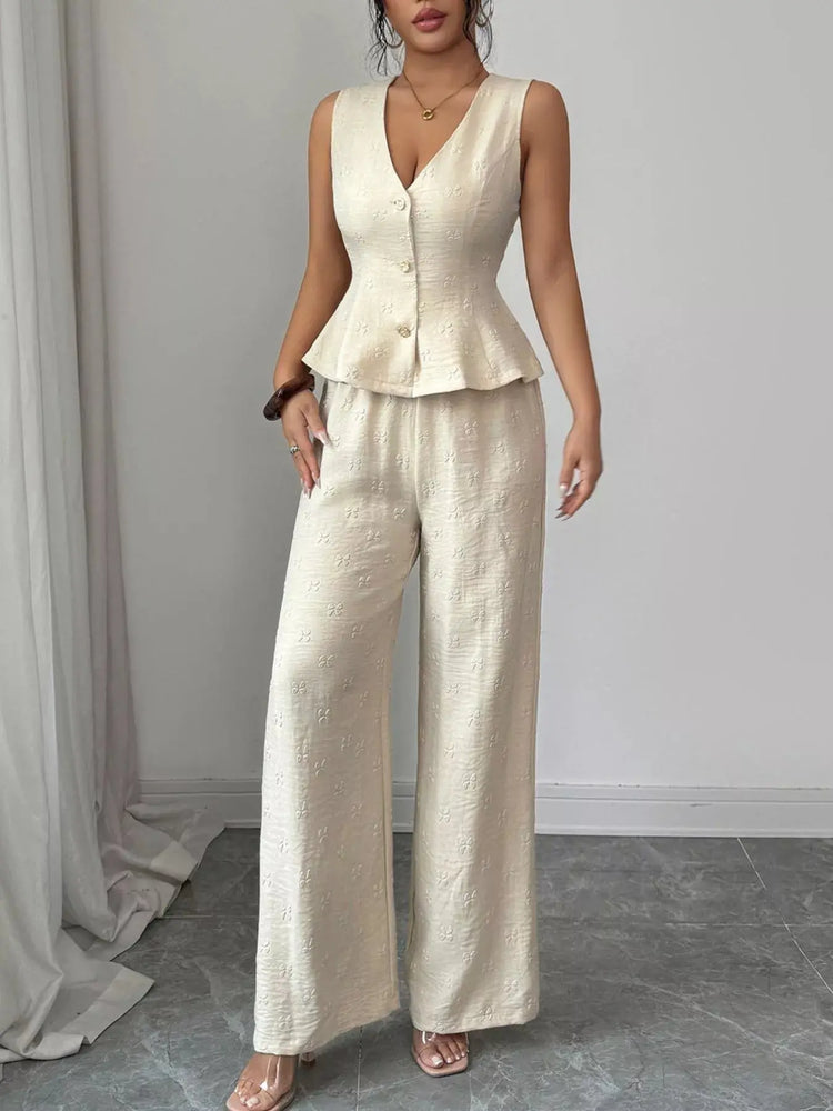Sleeveless Peplum Top and Wide Leg Pants Set STYLE SOURCE