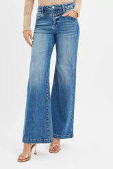 RISEN High Rise Wide Leg Jenas with Front Yoke and Heart Back Pocket STYLE SOURCE