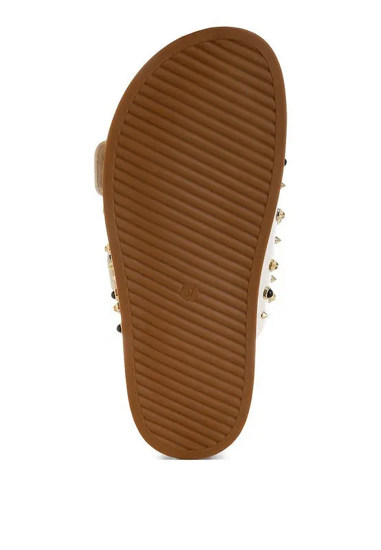 Jayata Metallic Stud Embellished Sliders STYLE SOURCE