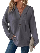 Full Size Button Detail Waffle Knit Hoodie Plus Size STYLE SOURCE