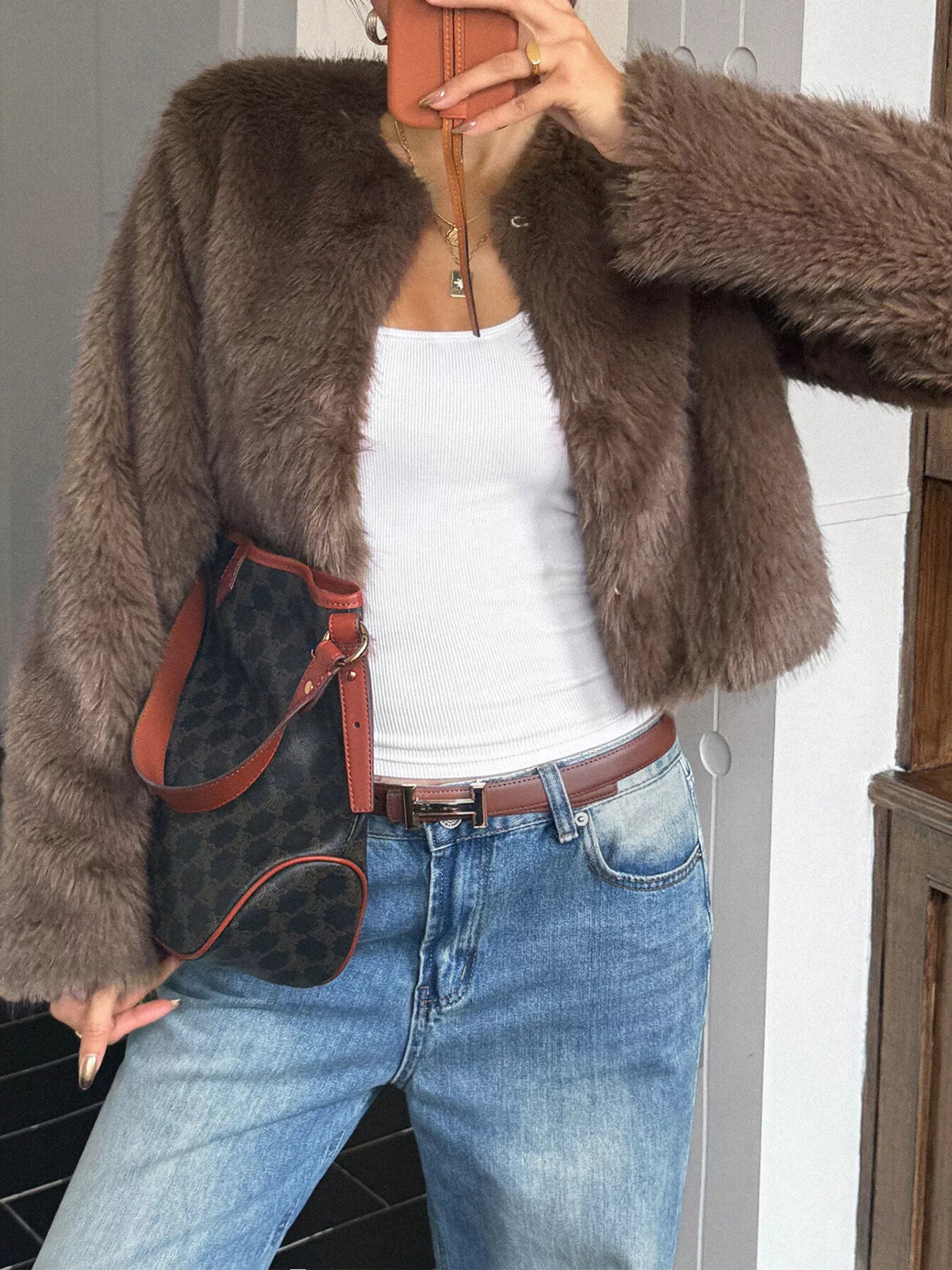 Faux Fur Cropped Women's Coat Outerwear STYLE SOURCE