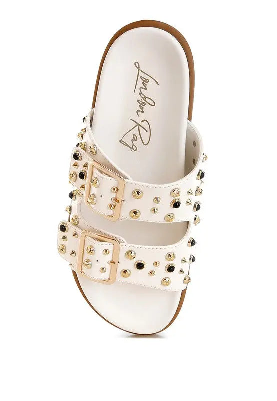 Jayata Metallic Stud Embellished Sliders STYLE SOURCE