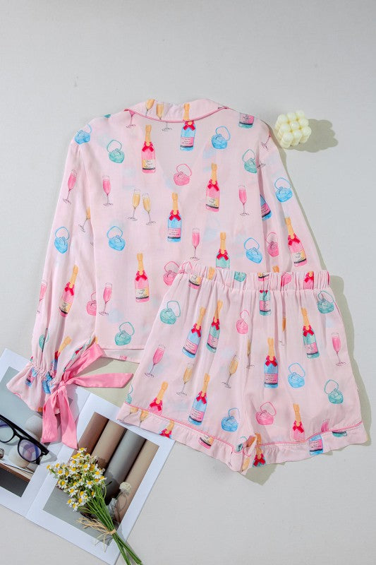 Christmas Wine Glass Bow Knot Pajama Set STYLE SOURCE