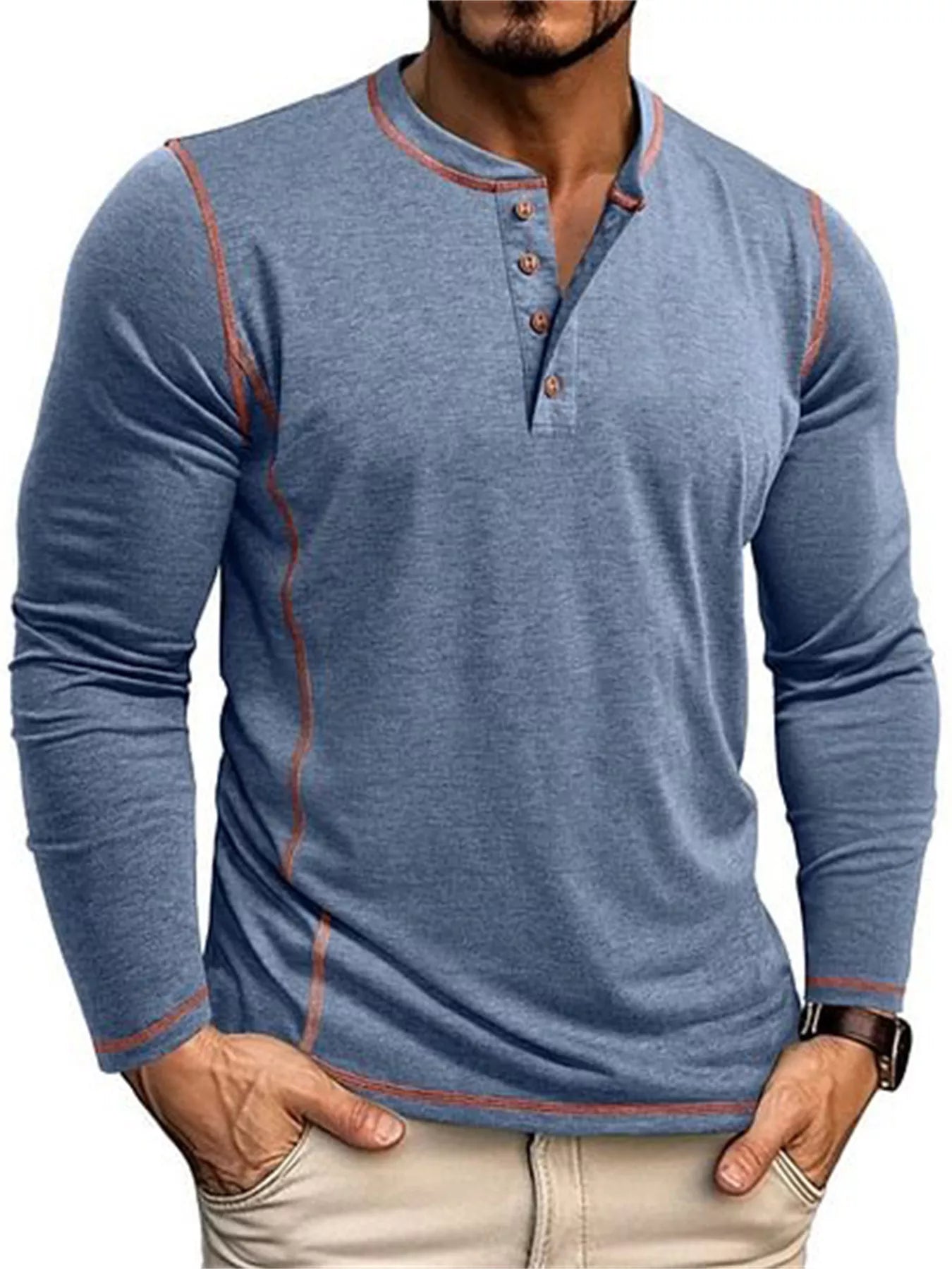 Men's Full Size Casual Button Detail Long Sleeve T-Shirt Plus Size STYLE SOURCE