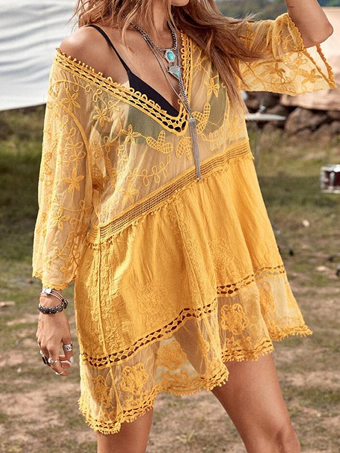 Lace Detail Plunge Cover-Up Dress STYLE SOURCE