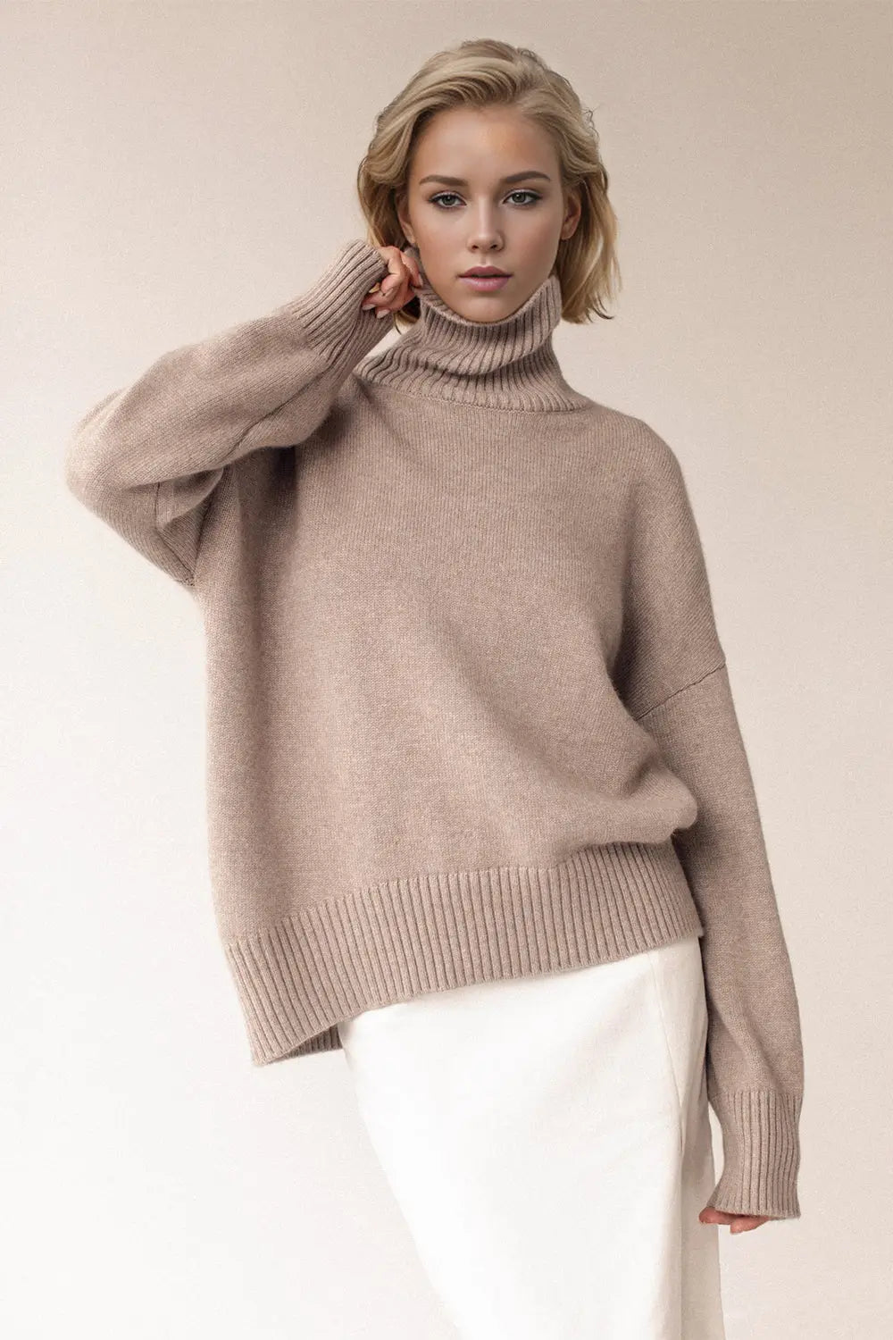 Basic Bae Turtleneck Dropped Shoulder Long Sleeve Sweater STYLE SOURCE