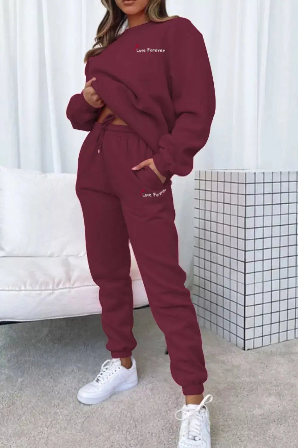 Round Neck Sweatshirt and Joggers Set STYLE SOURCE