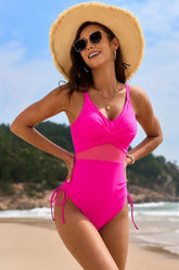 Drawstring Ruched V-Neck One-Piece Swimwear STYLE SOURCE