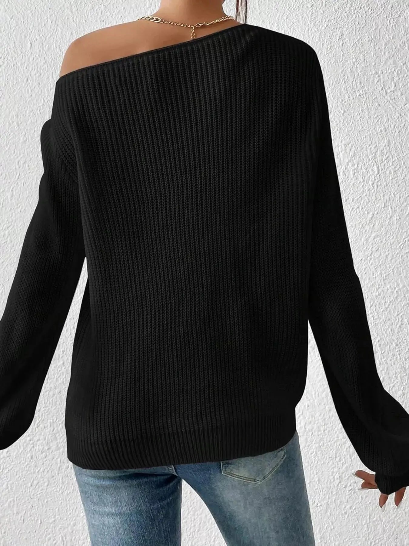 Single Shoulder Knit Sweater STYLE SOURCE