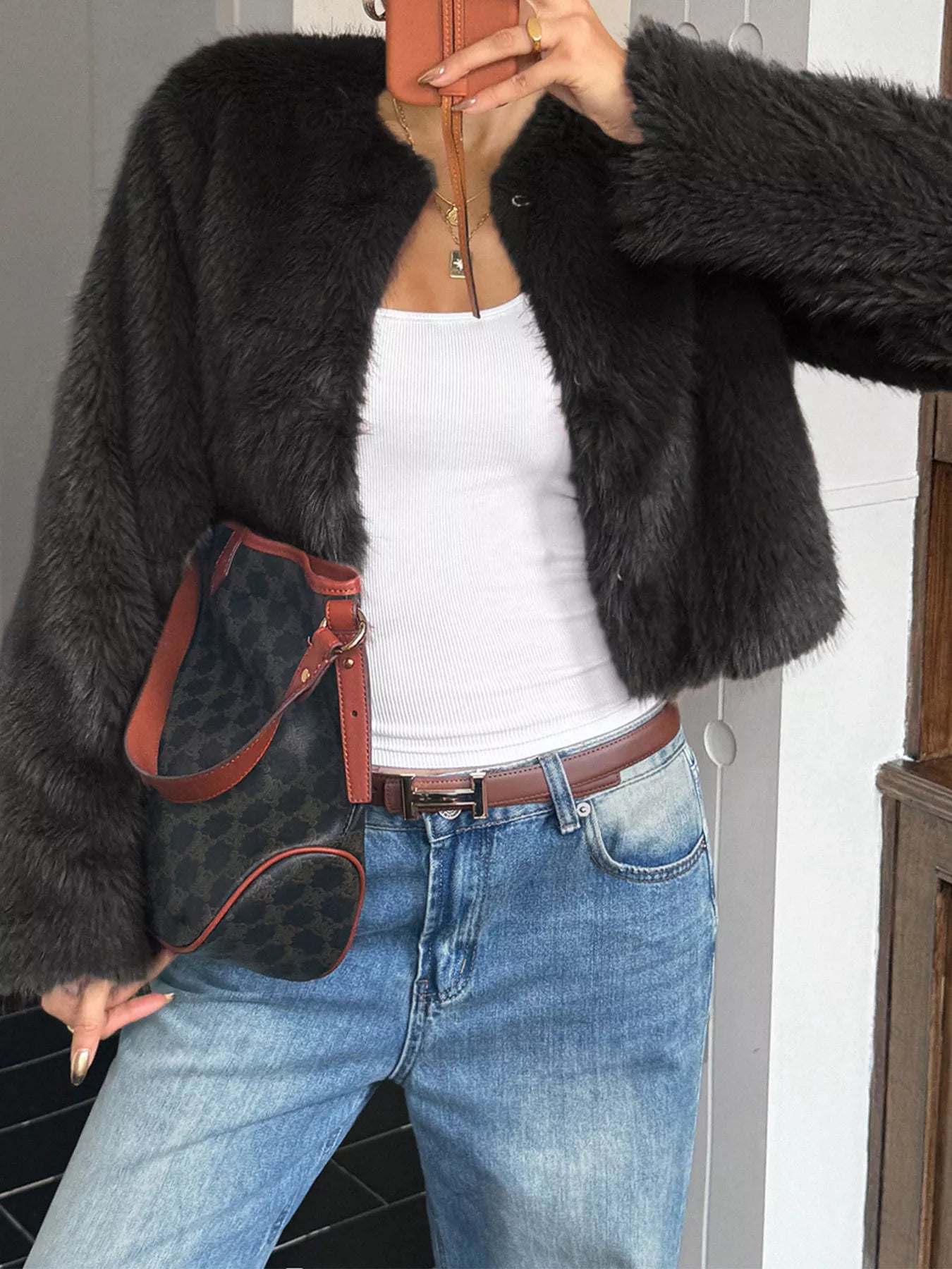 Faux Fur Cropped Women's Coat Outerwear STYLE SOURCE