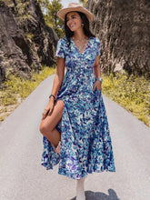 Floral Print V-Neck Slit Midi Dress STYLE SOURCE